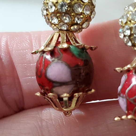 Antique Miriam Haskell Frank Hess cloisonne pave disco ball pearl earrings vtg - Picture 12 of 16